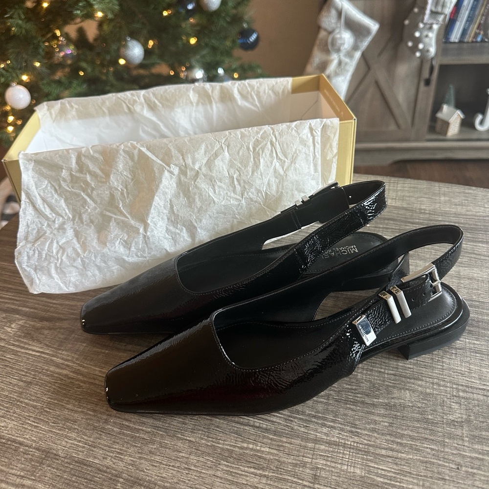 Michael Kors Black Patent Leather Slingback Flats